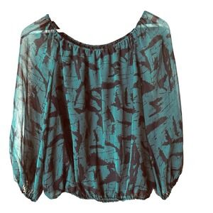 Alice + Olivia Silk Peasant Blouse Womens Size XS Green Black Chiffon Whimsigoth